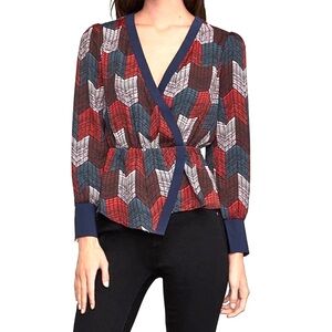 BCBGMaxAzria Wrap Blouse Geo Chevron Print Size Medium